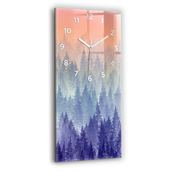 Modern vertical wall clock Forest in the fog