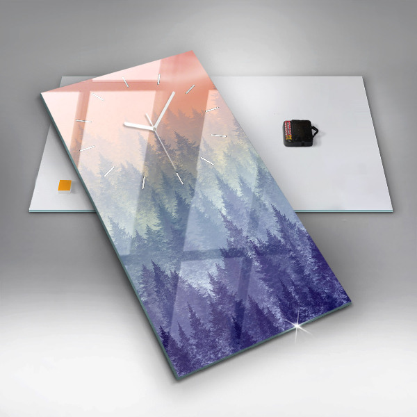 Modern vertical wall clock Forest in the fog
