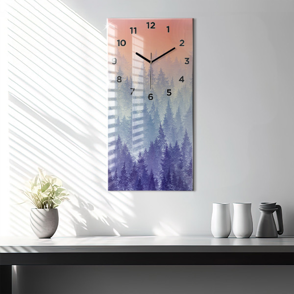 Modern vertical wall clock Forest in the fog