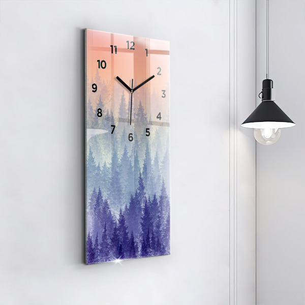 Modern vertical wall clock Forest in the fog