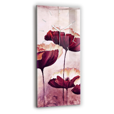 Modern vertical wall clock Blooming poppies