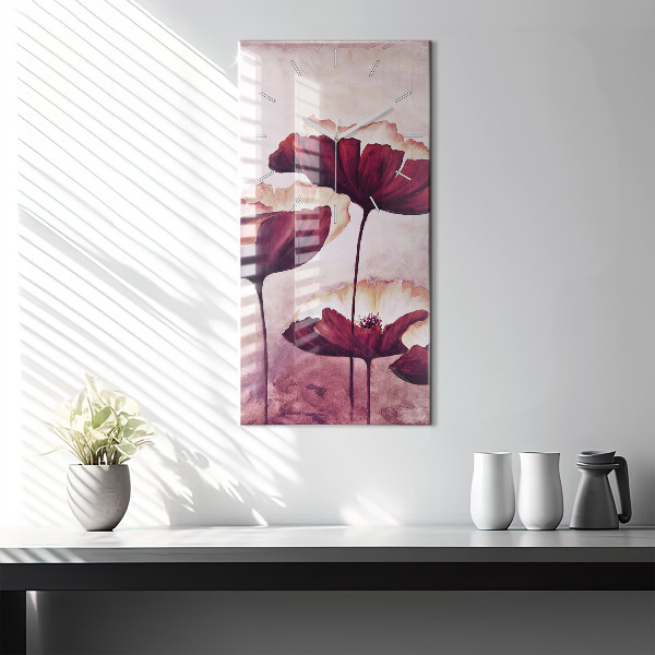Modern vertical wall clock Blooming poppies