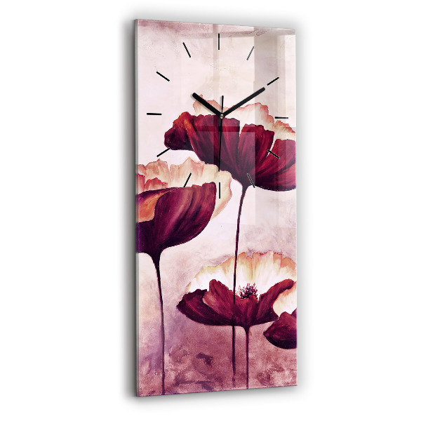Modern vertical wall clock Blooming poppies