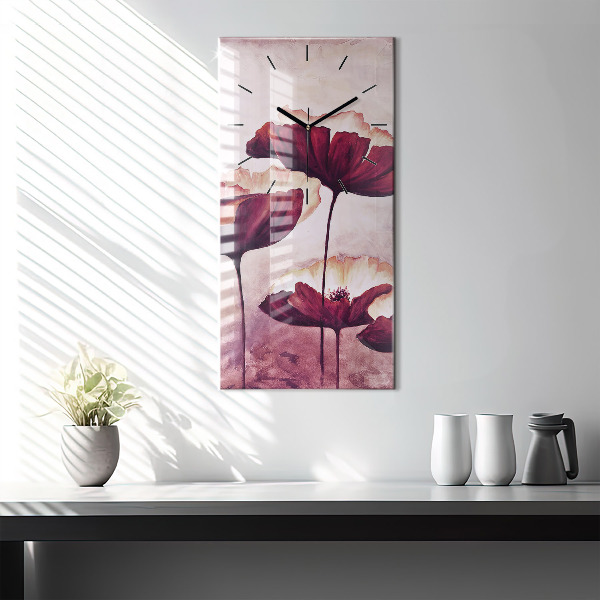 Modern vertical wall clock Blooming poppies