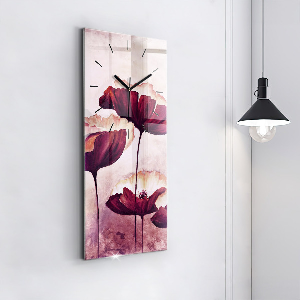 Modern vertical wall clock Blooming poppies