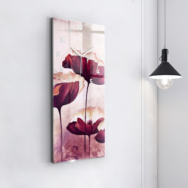 Modern vertical wall clock Blooming poppies