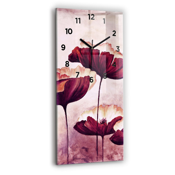 Modern vertical wall clock Blooming poppies
