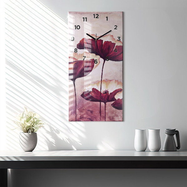 Modern vertical wall clock Blooming poppies