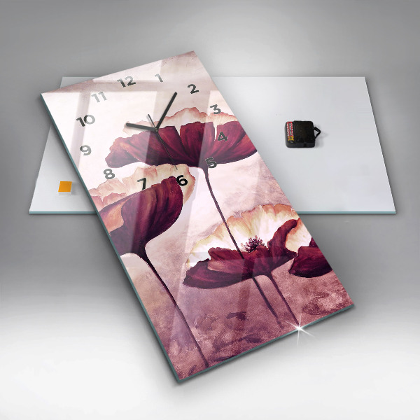 Modern vertical wall clock Blooming poppies