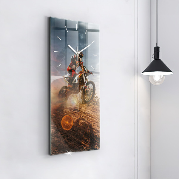 Modern vertical wall clock Man on a motorcycle