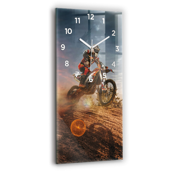 Modern vertical wall clock Man on a motorcycle