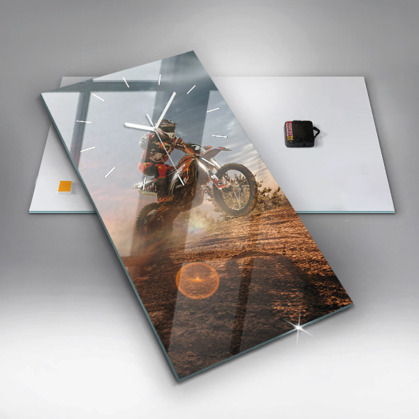 Modern vertical wall clock Man on a motorcycle