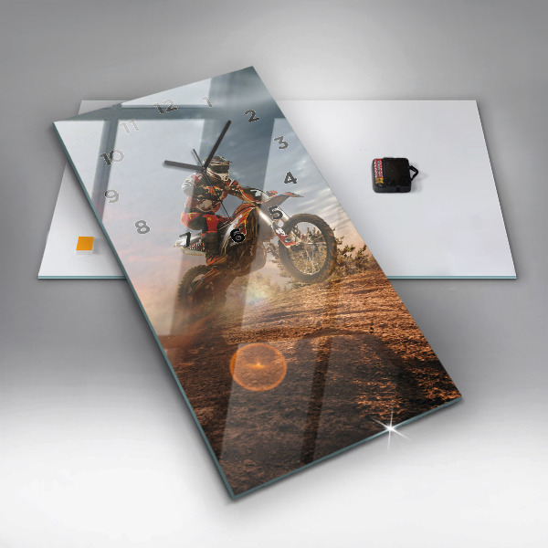 Modern vertical wall clock Man on a motorcycle