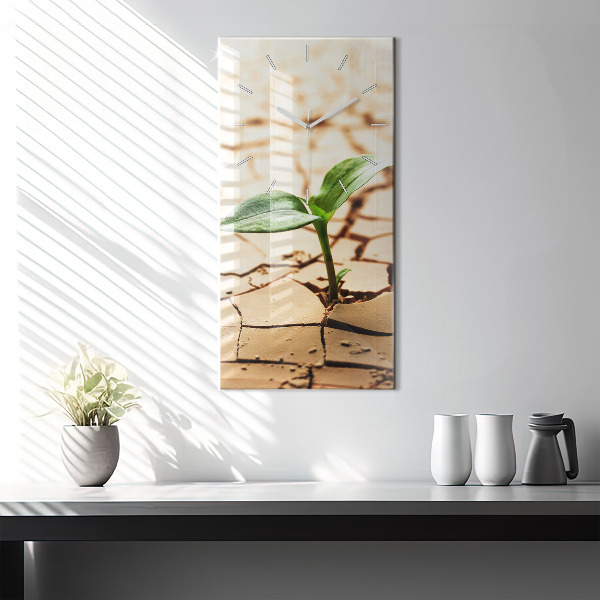 Modern vertical wall clock Plant in dry soil