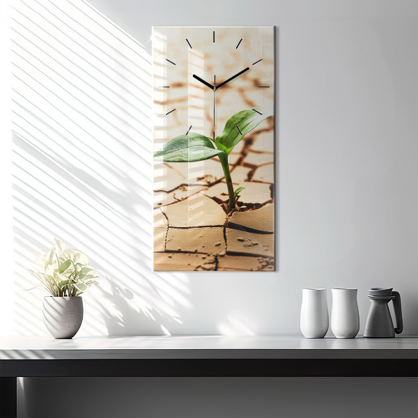 Modern vertical wall clock Plant in dry soil