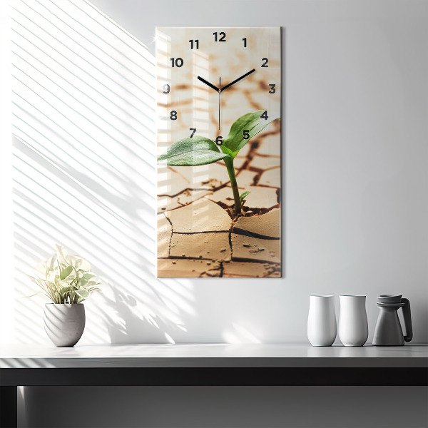 Modern vertical wall clock Plant in dry soil