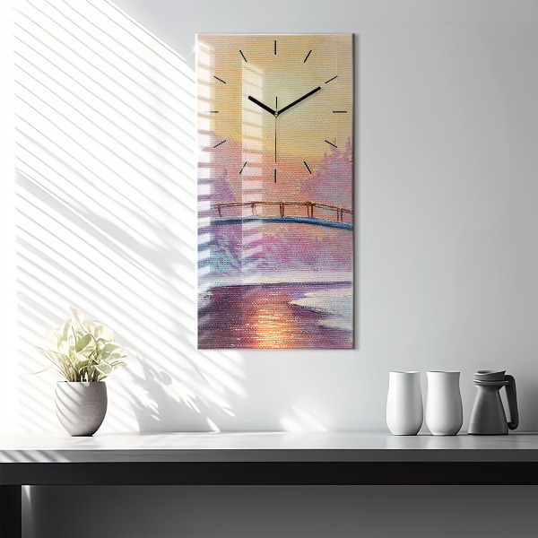 Modern vertical wall clock Christmas tree and bridge