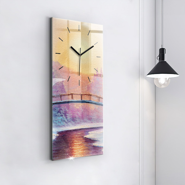 Modern vertical wall clock Christmas tree and bridge