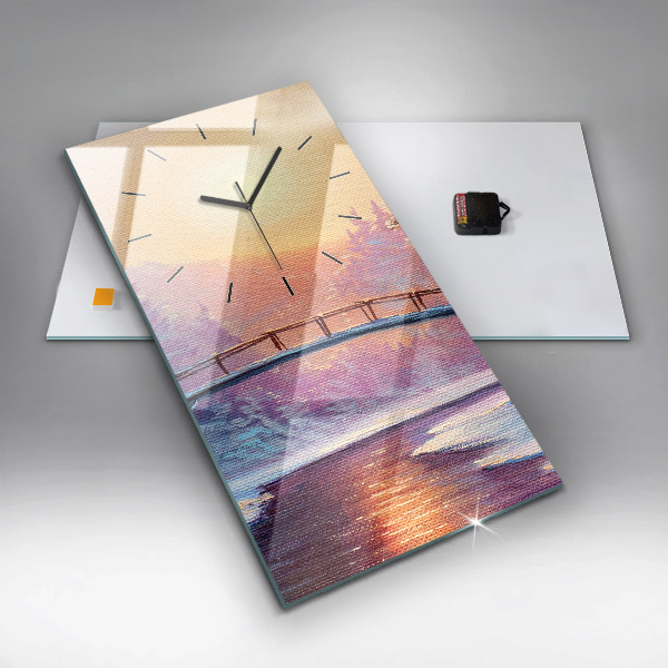 Modern vertical wall clock Christmas tree and bridge