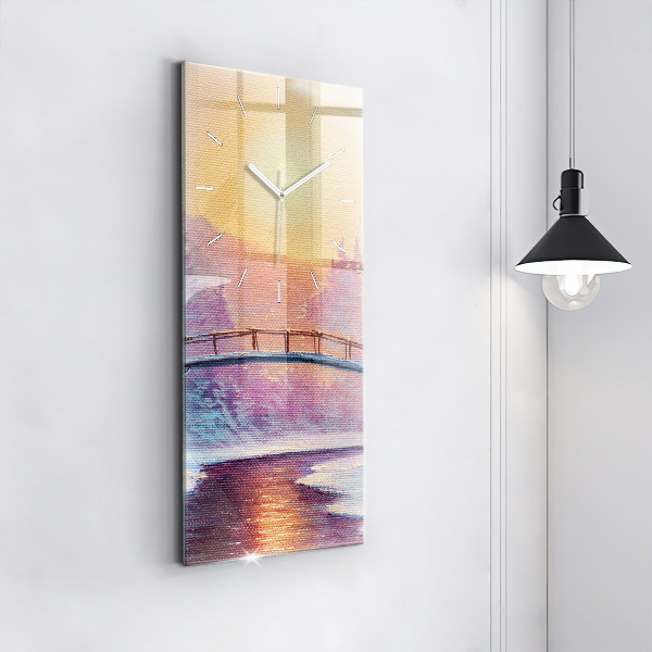 Modern vertical wall clock Christmas tree and bridge