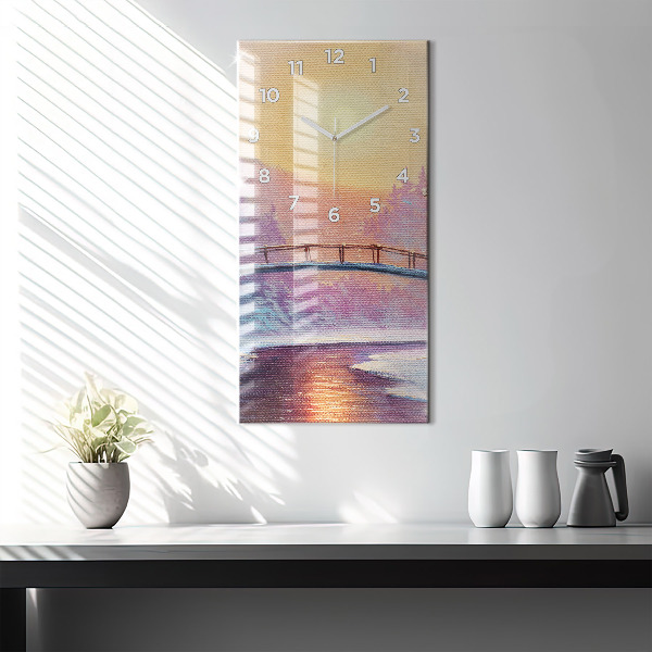 Modern vertical wall clock Christmas tree and bridge