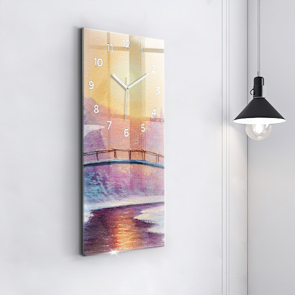 Modern vertical wall clock Christmas tree and bridge