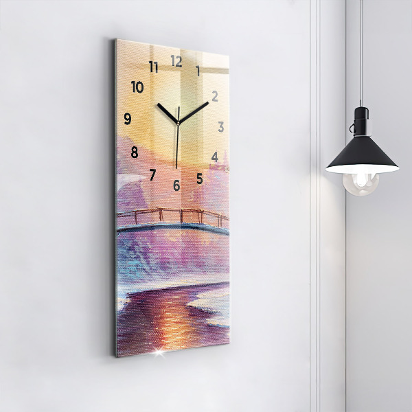 Modern vertical wall clock Christmas tree and bridge