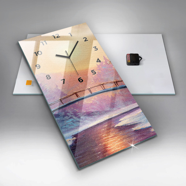 Modern vertical wall clock Christmas tree and bridge
