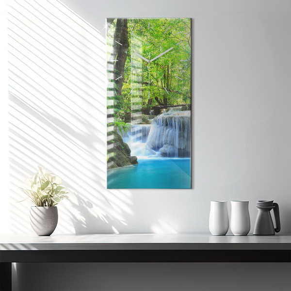 Modern vertical wall clock Waterfall in the forest