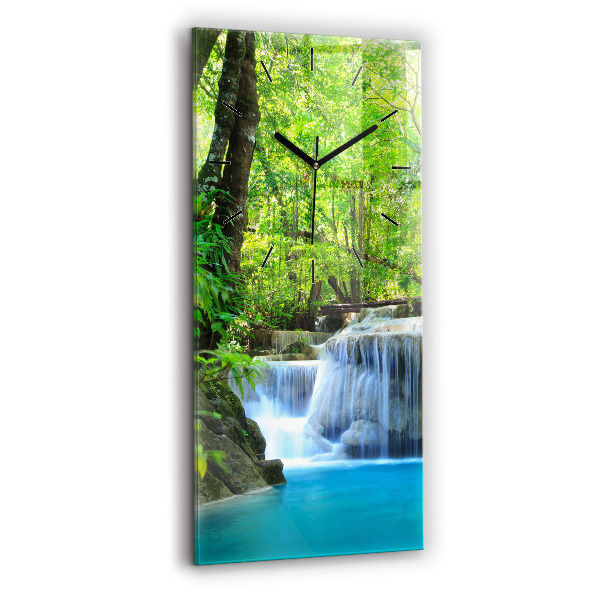 Modern vertical wall clock Waterfall in the forest