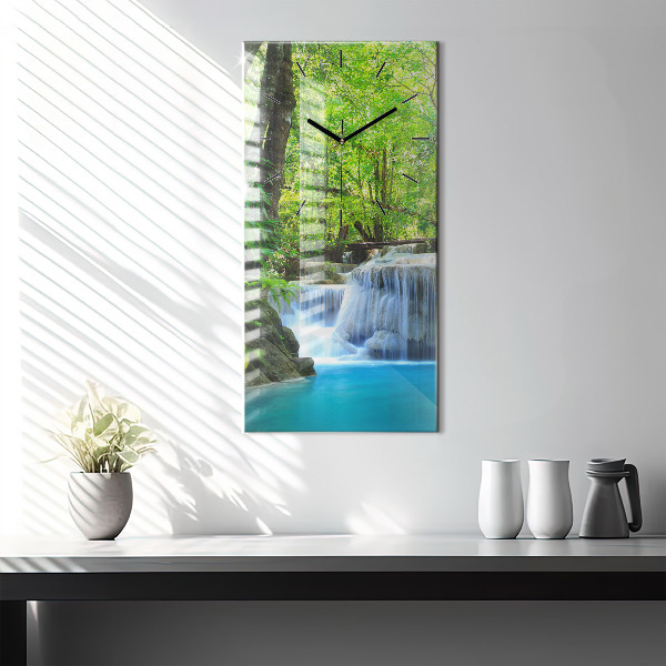 Modern vertical wall clock Waterfall in the forest