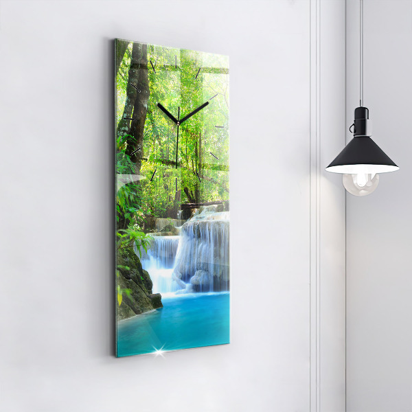 Modern vertical wall clock Waterfall in the forest