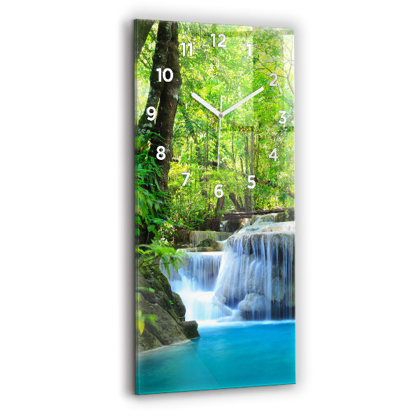 Modern vertical wall clock Waterfall in the forest