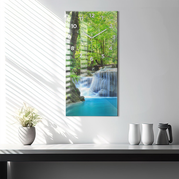 Modern vertical wall clock Waterfall in the forest