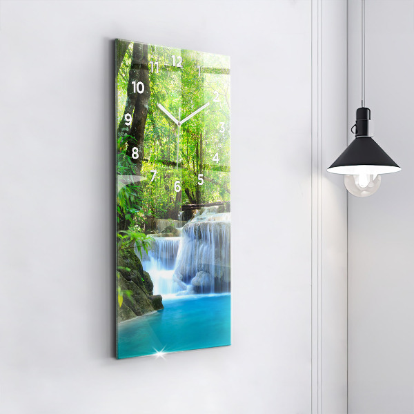 Modern vertical wall clock Waterfall in the forest