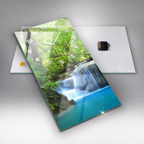 Modern vertical wall clock Waterfall in the forest