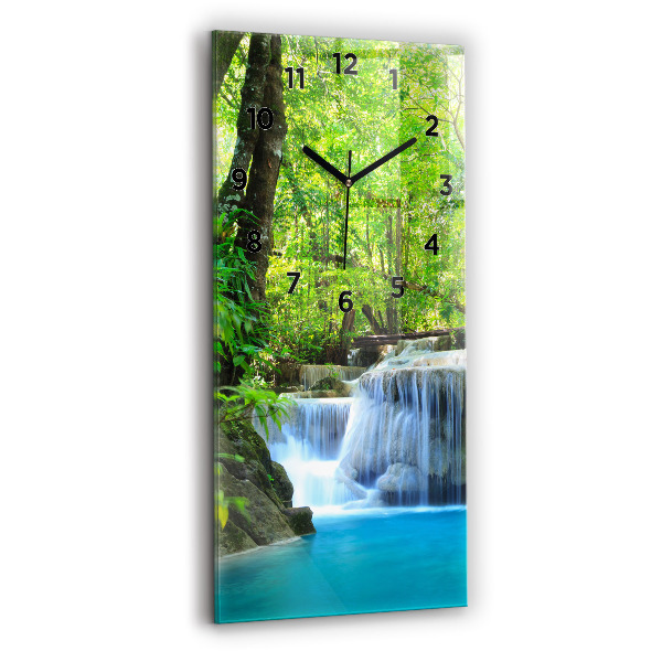 Modern vertical wall clock Waterfall in the forest