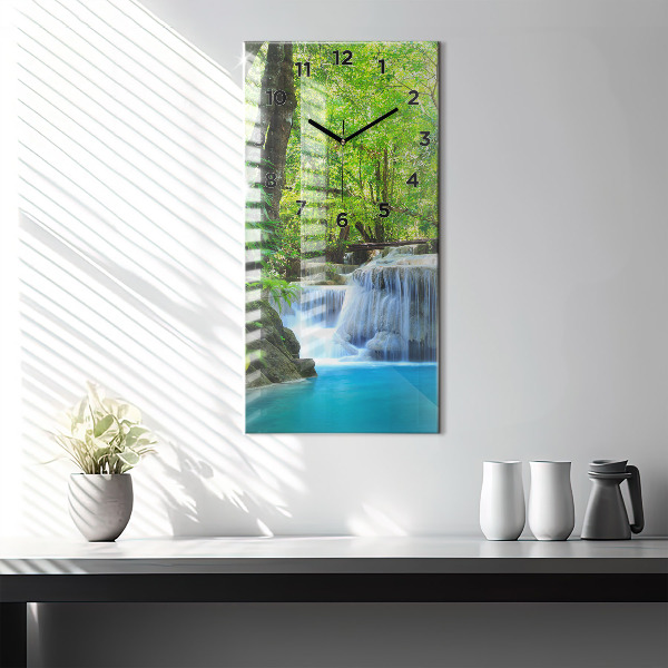 Modern vertical wall clock Waterfall in the forest