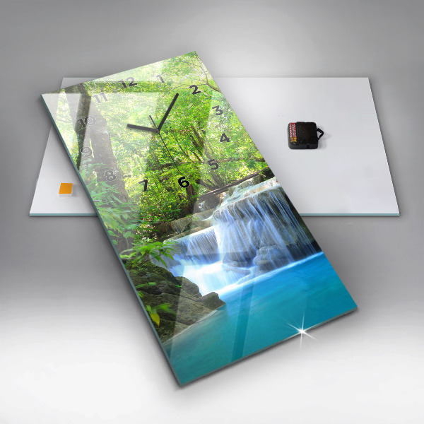 Modern vertical wall clock Waterfall in the forest