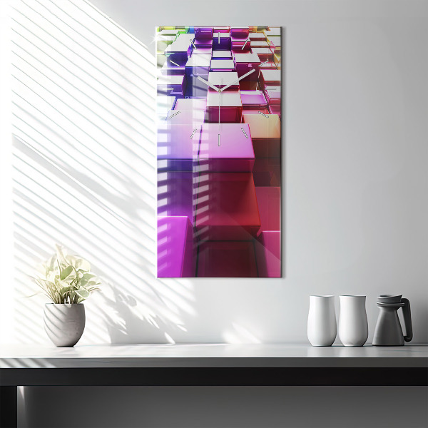Modern vertical wall clock Colored cubes