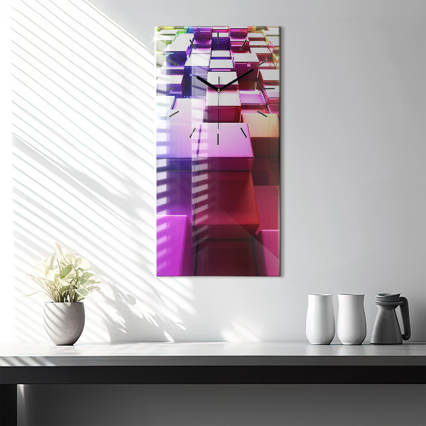 Modern vertical wall clock Colored cubes