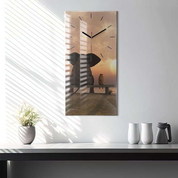 Modern vertical wall clock Animals and sunset