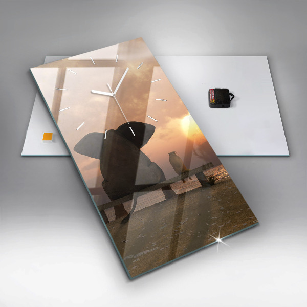 Modern vertical wall clock Animals and sunset