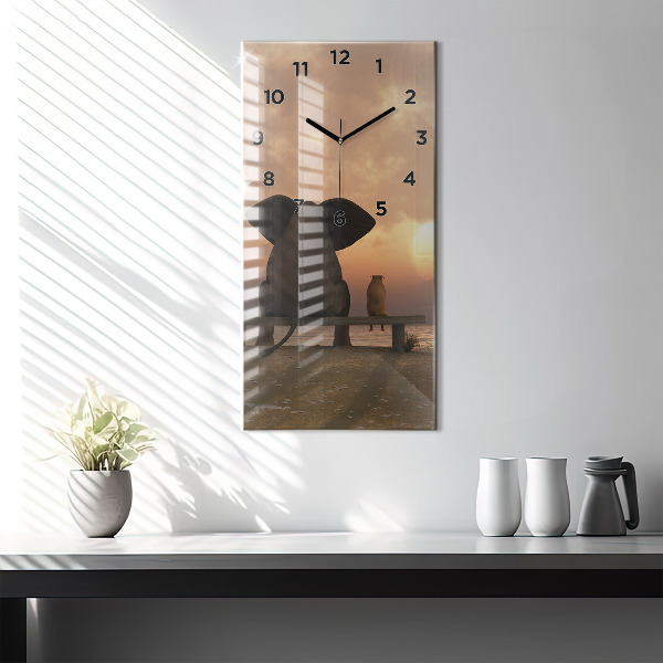 Modern vertical wall clock Animals and sunset