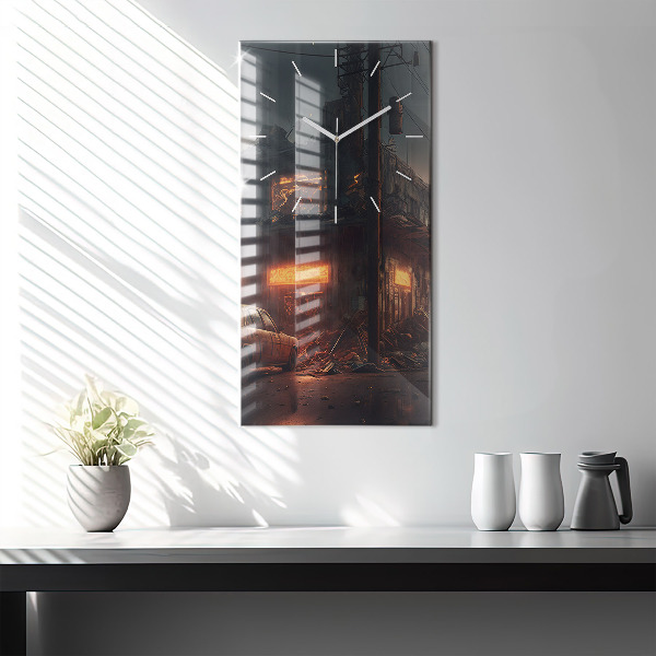 Modern vertical wall clock Apocalyptic building