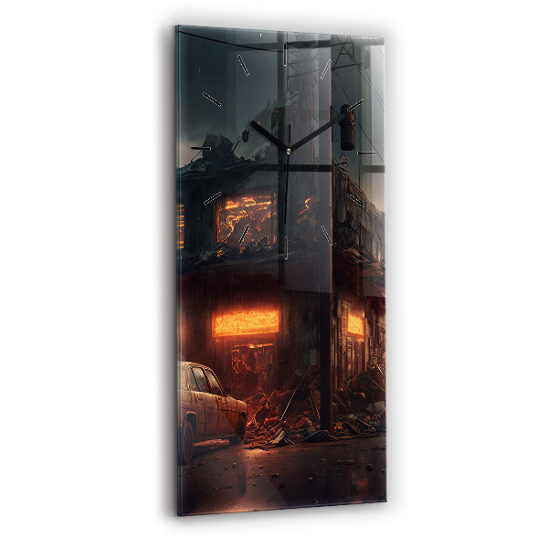 Modern vertical wall clock Apocalyptic building