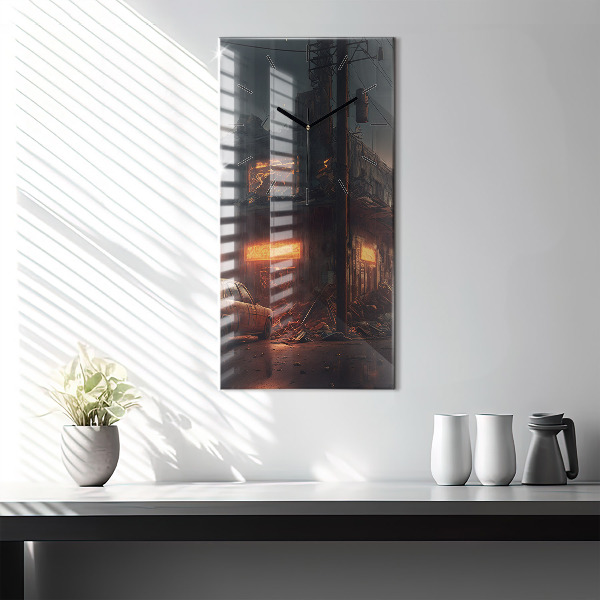 Modern vertical wall clock Apocalyptic building