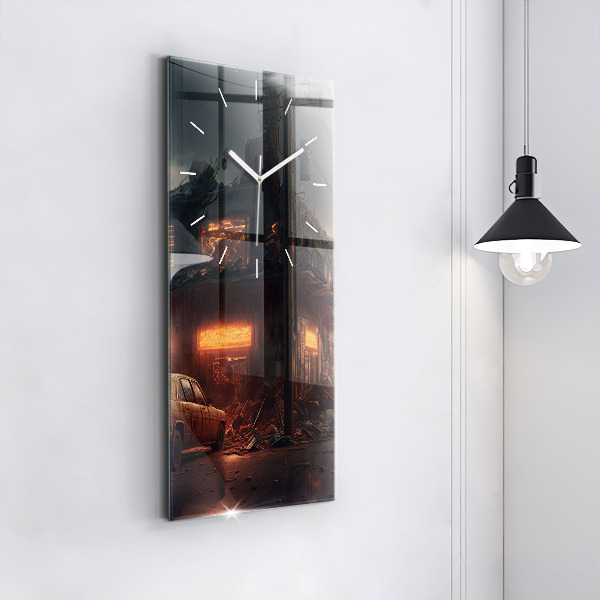 Modern vertical wall clock Apocalyptic building