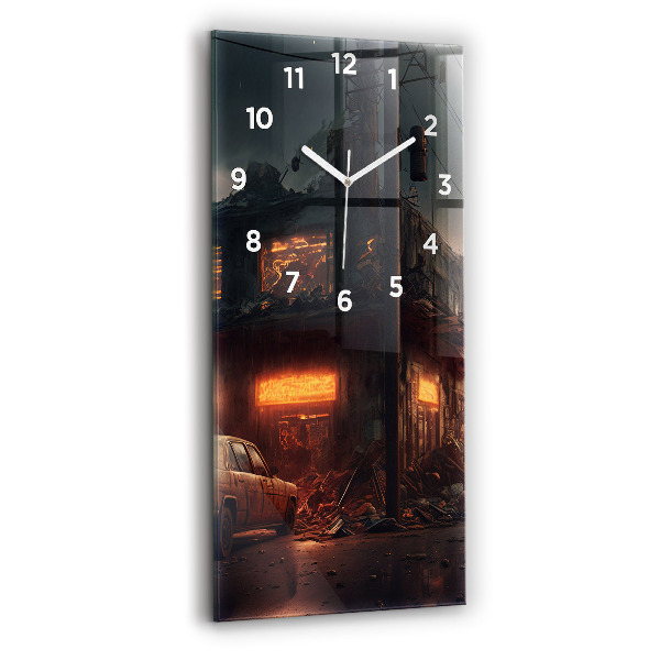 Modern vertical wall clock Apocalyptic building