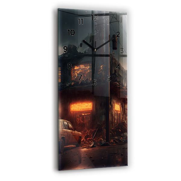 Modern vertical wall clock Apocalyptic building